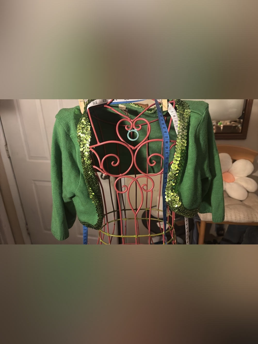 Dolce Vita Pink Metal Dress Form Mannequin with Green Sequined Bolero